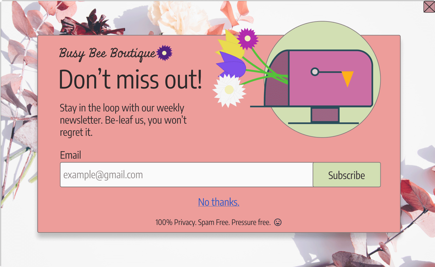 Newsletter sign up Modal(pop up)